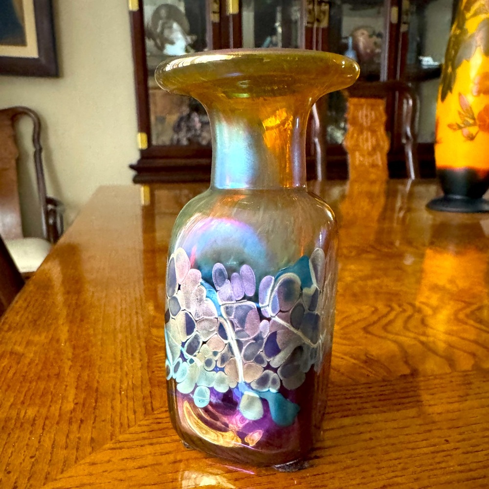 Robert Held Iridescent Bud Vase - Warm Amber - 4” Square - SIGNED